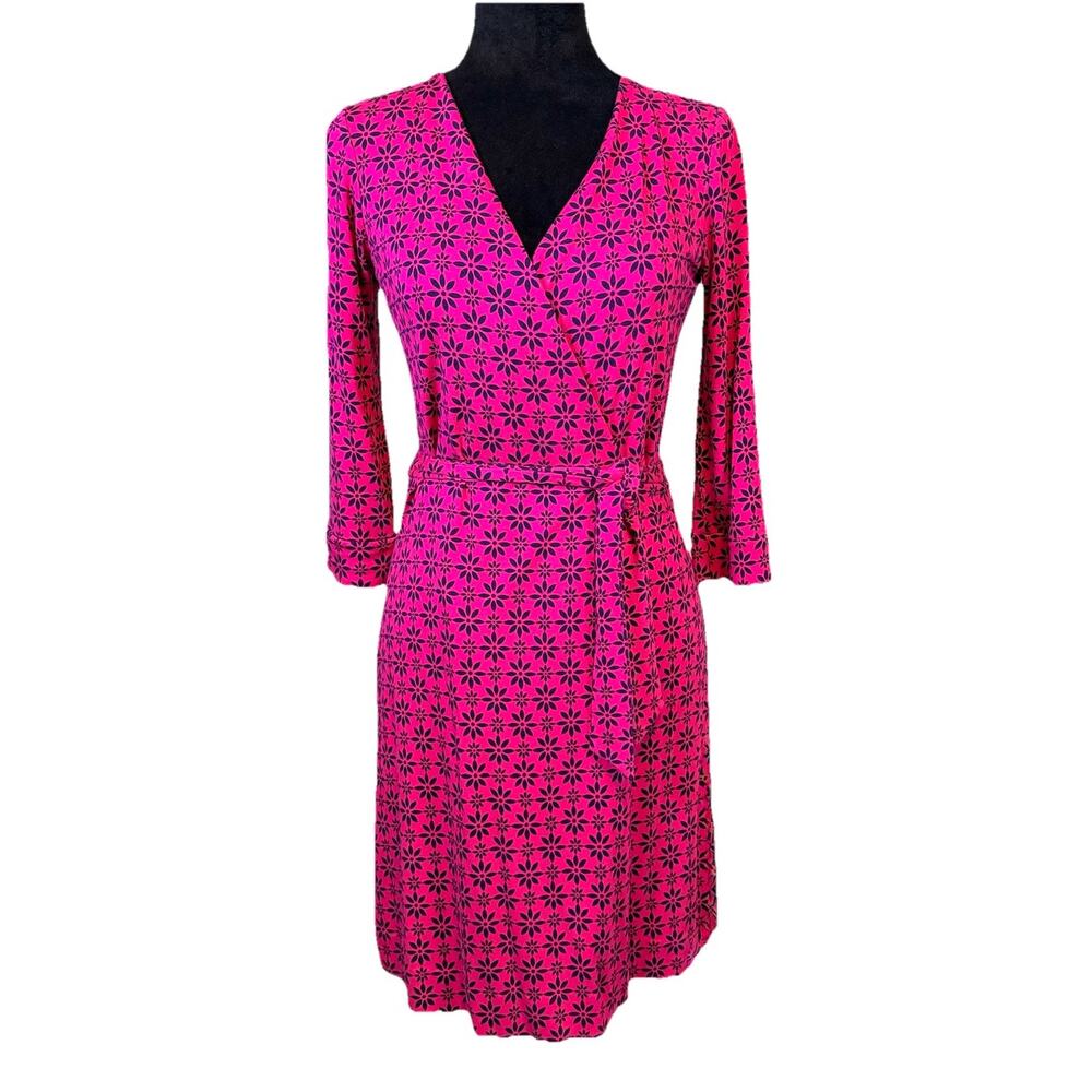 Diane von Furstenberg Julian Two Mini Fuchsia Pink Black Wrap Dress Women's Sz 2